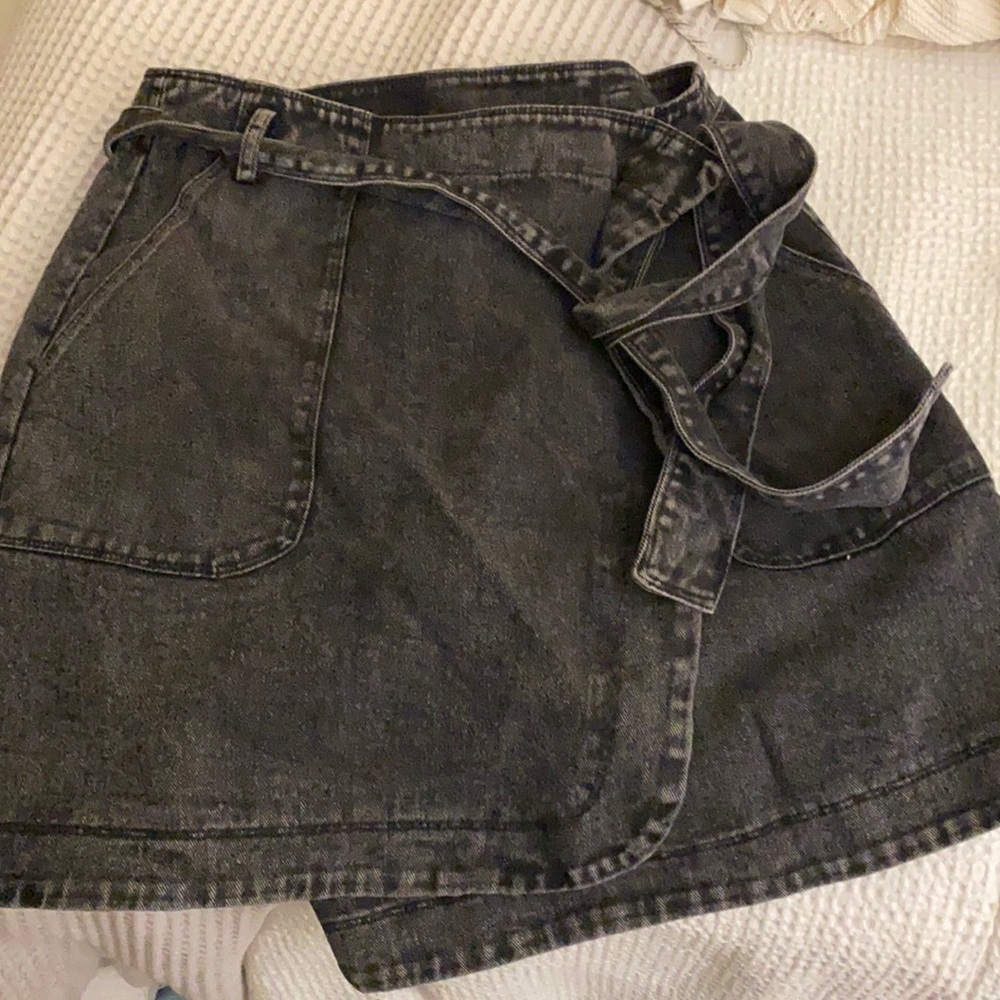 Shein large black denim wrap skirt
